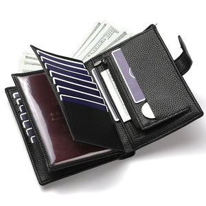 Porta pasaporte de cuero <span class=keywords><strong>PU</strong></span> multifunción, ranuras para tarjetas, bolsillo con cremallera, organizador de documentos de identificación, billetera de viaje de cuero vegano - Product Image 1