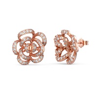 Dylam Dropshipping S925 Boucles d'oreilles en argent fleur rose plaqué or 18 carats Bijoux Boucles d'oreilles en zircon cubique pour femmes pour fête ou mariage