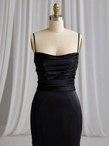 Robe de mariée sirène en satin noir à la vente chaude pour femmes, robe de soirée, <span class=keywords><strong>tenue</strong></span> de gala avec bretelles spaghetti, longue traîne, vestidos - Product Image 4