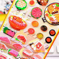 Autocollants 3D en relief, autocollants décoratifs en PVC imperméables, autocollants de dessin animé, autocollants en mousse à bulles pour la cuisine, les aliments, les desserts, les hamburgers