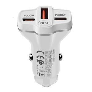 מטען לרכב 60W USB C מצית סיגריות כפול C מתאם מטען לרכב סופר מהיר PD30W+PD30W מטען לטלפון לרכב