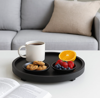 Plateau rond en bois naturel de 10 pouces, noir, fait main, plateau en bois avec bord surélevé, plateau de service pour le thé, la table à café, le salon