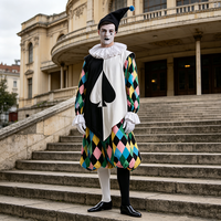 Costume de Harlequin Pierrot coloré pour homme, motif pique, tenue de clown diamant, déguisement vintage de cirque pour Halloween