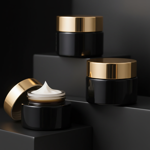 Envase de Vidrio de Lujo de Alta Calidad de 20ml/30ml/50ml/100ml Negro Dorado Mate para Crema Facial y Contorno de Ojos, Suero para el Cuidado de la Piel, con Tapa Plateada y Serigrafía - Product Image 1