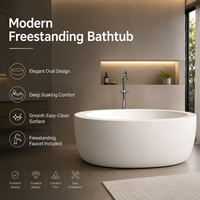 Baignoire autoportante en acrylique Domo DM-968, design moderne, avec robinet au sol, ovale élégante, profonde, isolante thermiquement, pour hôtels et spas de luxe – Offre spéciale