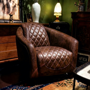 Retro Vintage Leather Club Armchairs Tobacco Genuine Leather <strong>Accent</strong> <strong>Chair</strong> <strong>Living</strong> <strong>Room</strong> Reclining Sofa <strong>Chair</strong> - Product Image 2