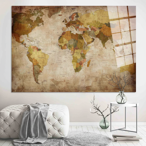 Large World <b>Map</b> Art Deco Panel Framed Canvas Wall Decor Print with Tempered Glass Frame Hanging - Product Image 3