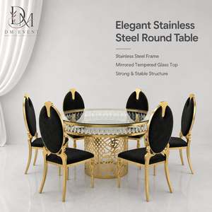 Table de banquet ronde en acier inoxydable doré avec base en treillis diamanté et plateau en verre trempé miroir pour hôtels (vente en gros) - Product Image 1