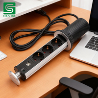 Centro de Energía Emergente Oculto para Escritorio con Tomas de Corriente EU y US, Material Plástico, Enchufe y Carga USB para Espacios de Trabajo Modernos