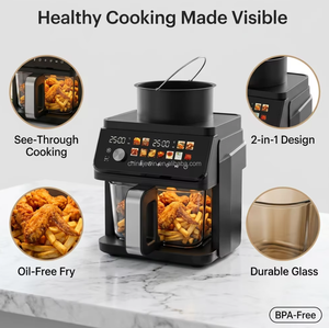 <span class=keywords><strong>Friteuse</strong></span> à air 2-en-1 en verre avec <span class=keywords><strong>plaque</strong></span> à <span class=keywords><strong>induction</strong></span>, cuisson visible sans huile, four électrique à air chaud en verre borosilicate sans BPA - Product Image 3