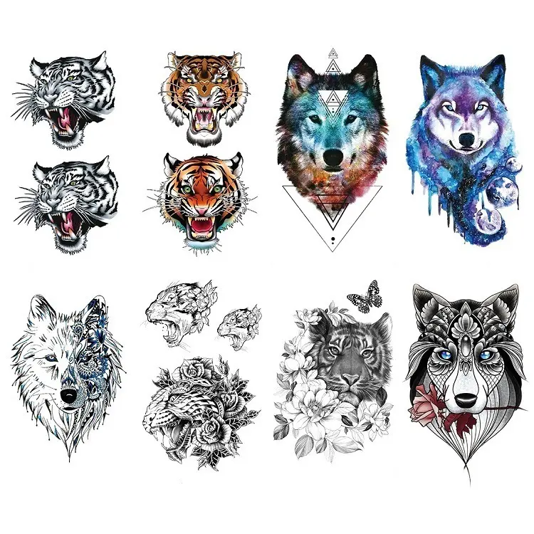 head with wolf meaning domineering tiger fox pattern waterproof sticker transfer tattoo