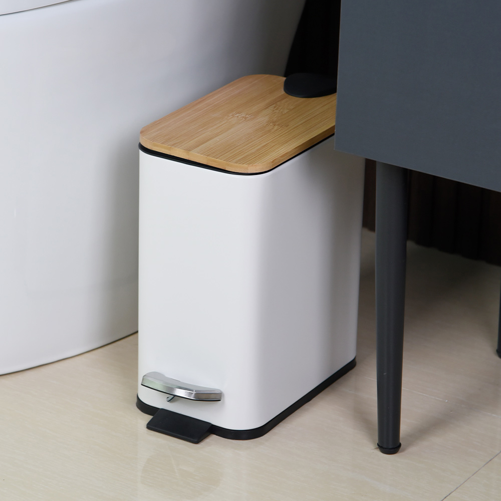Лидер продаж на европейском рынке, мусорная корзина с бамбуковой крышкой, квадратная форма, мусорная корзина, белая, 6 л, мусорная корзина для ванной и кухни