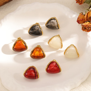 Resin Stud <b>Earrings</b> Geometric Shape Bezel Setting Stainless Steel Ear <b>Posts</b> Multiple Colors Fashion Jewelry - Product Image 2