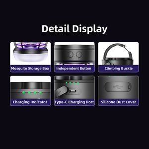 OMNI CATCH Nueva Lámpara Antimosquitos para Acampar al Aire Libre, Luz LED, Descarga Eléctrica de Alto Voltaje de 2000 V, Modos de Potencia Ajustables, Plástico - Product Image 6