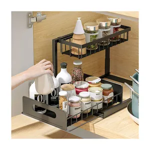 Organizador extraíble para encimera de <span class=keywords><strong>cocina</strong></span>, organizador de esquina, debajo del fregadero, 2 despensa deslizante, armario de organización - Product Image 1