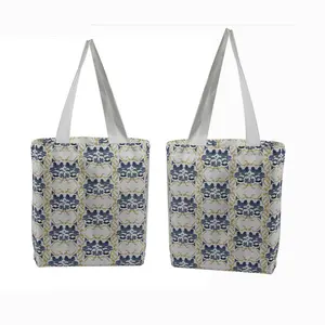 Sac à provisions en toile imprimée en couleur sac à bandoulière en coton réutilisable sac en toile à fleurs pour femme avec poche