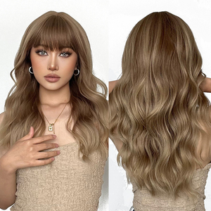 HAIRCUBE-Peluca de cabello sintético para mujer, cabellera larga ondulada color rubio con flequillo para mujeres blancas y negras, fiesta diaria, rizada, resistente al calor - Product Image 1