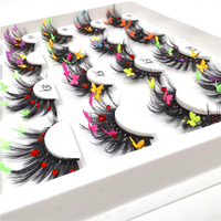 HITOMI H01 Faux cils 3D effet soyeux, faits main, à pointes colorées, en soie de vison synthétique, avec bande de base en coton noir