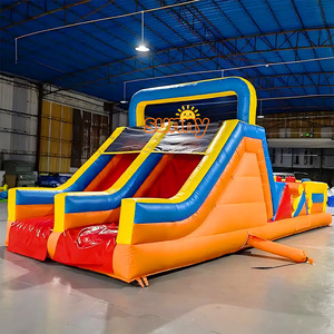 เกมงานรื่นเริงเป่าลมแบบกำหนดเอง เกมแข่งขันเป่าลมพร้อมอุปสรรค วิ่งข้ามสิ่งกีดขวางแบบสองเลน พร้อมปีนป่ายและสไลเดอร์สำหรับขาย - Product Image 3