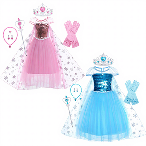 Costumes de télévision et de cinéma, robe de princesse des neiges <span class=keywords><strong>Elsa</strong></span> bleue et rose avec longue cape, Halloween, carnaval, anniversaire, robes à paillettes pour filles - Product Image 1