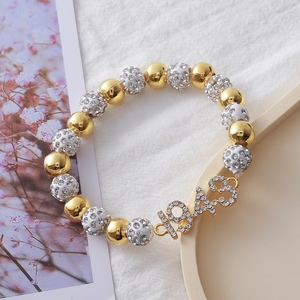 Design élastique Grec Sigma Gamma Rho Chapitre Philo Accent Bijoux Or et Blanc Bling Perlé Sororité Philo 1943 <span class=keywords><strong>Bracelet</strong></span> - Product Image 2