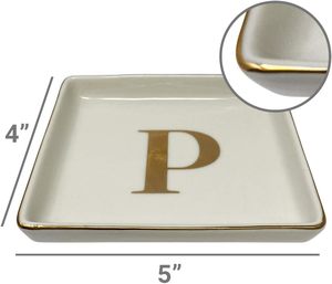 . Plateau à bijoux avec cadeau initial | Plat à bijoux personnalisé et bibelot avec bol à clés initiales en or - Product Image 3