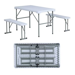 Ensemble <span class=keywords><strong>de</strong></span> 3 tables <span class=keywords><strong>de</strong></span> pique-nique pliantes légères, durables et modernes en plastique pour l'extérieur - Product Image 1