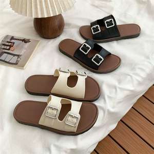 फ्लैट फ्रेंच/कोरियन शैली खुली पैर की अंगुली महिलाओं के ग्रीष्मकालीन बेल्ट बकल फैशन आउटडोर सॉफ्ट एकमात्र pvc ऊपरी और आउटसोल बीच सैंडल - Product Image 1