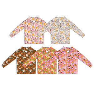 Pull à fermeture éclair pour enfants à imprimé floral d'automne personnalisé, vente en gros, boutique, vêtements pour sœurs, chemises et hauts pour enfants, styles variés - Product Image 2