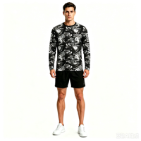 T-shirt à manches longues pour homme en polyester avec sublimation personnalisée OEM ODM, motif poisson-harpon, col rond, impression intégrale