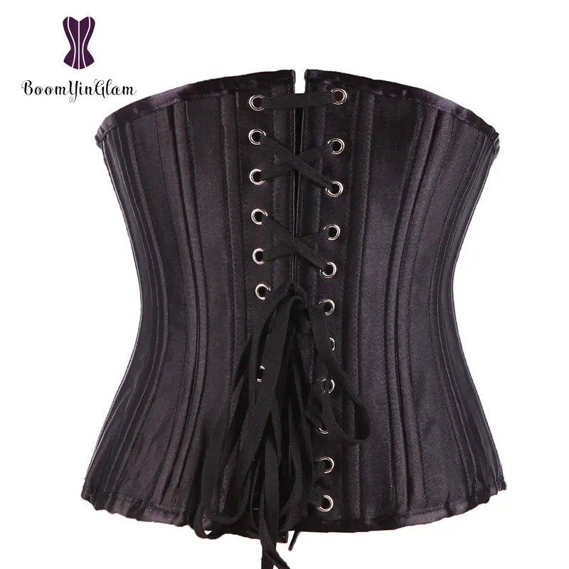 Delle Donne di raso Doppio Pesante Acciaio Ha Disossato Underbust Cincher Della Vita del Corsetto Dello Shaper