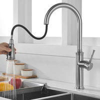 Robinet de cuisine extractible avec douchette, monocommande, nickelé, en acier inoxydable 304, avec cartouche céramique, monotrou, à poser sur comptoir