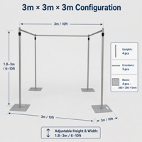 Support de toile de fond trois côtés 3m x 3m x 3m avec 4 montants et 3 traverses réglables pour décoration de mariage et événements OEM ODM