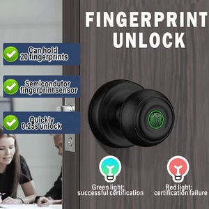 Mount <strong>Black</strong> Smart Ball <strong>Knob</strong> <strong>Door</strong> Lock Fingerprint Unlock Waterproof Anti-Theft Feature for Home Hotel Bedroom Interior <strong>Doors</strong> - Product Image 2