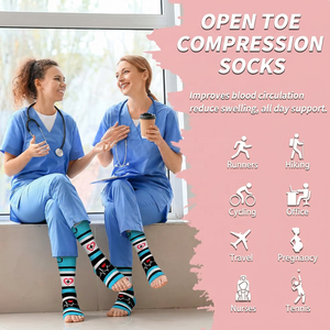 Chaussettes <span class=keywords><strong>de</strong></span> compression kaki à bout ouvert 20-30 mmHg à soutien gradué pour infirmières, femmes et hommes, couleur chair, sans orteils, hauteur genou, soulagement des varices - Product Image 5