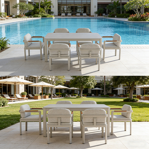 Set Moderno e Confortevole di Tavolo e Sedie <span class=keywords><strong>da</strong></span> <span class=keywords><strong>Esterno</strong></span> in Alluminio, Arredamento <span class=keywords><strong>da</strong></span> Giardino Resistente e Impermeabile per Cortile - Product Image 2