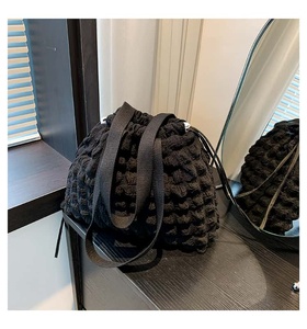Crochet Button Closure <b>Small</b> Polyester Tote Bag Striped Black Bohemian Style Daily Use All Seasons Women's <b>Handbag</b> - Product Image 6