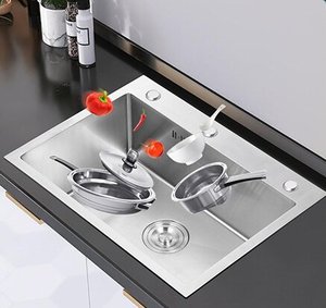 อ่างล้างจานสแตนเลสขัดเงา 3 รู แบบอ่างเดี่ยวขนาดใหญ่สำหรับครัวเรือน - Product Image 5