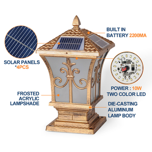 Pilier lumière extérieure voie lumières 3 couleurs Dimmable <span class=keywords><strong>télécommande</strong></span> lumière de jardin pour porte nouveau 10W <span class=keywords><strong>solaire</strong></span> alimenté <span class=keywords><strong>extérieur</strong></span> LED 80 - Product Image 4