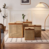 Cesto de Roupa Feito à Mão em Rattan, Sem Plástico, Cesto de Armazenamento com Tampa, Organizador de Decoração Moderna para Casa