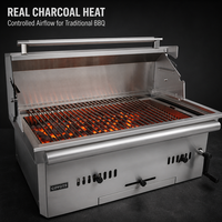 Barbecue au charbon de bois encastrable de luxe moderne haut de gamme pour extérieur, hauteur réglable, aérations réglables, en acier inoxydable