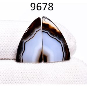 Par de Gemas Pulidas de Ágata Negra Natural con Banda, Forma de Media Luna, 16+ Quilates, para la Elaboración de Joyas - Product Image 3