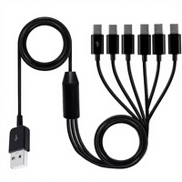 Kabel Adaptor USB Type-C Male ke 6 Micro USB 5 Pin Male Splitter Y untuk Sinkronisasi Data dan Pengisian Daya dengan Pelindung Kepang untuk Ponsel.