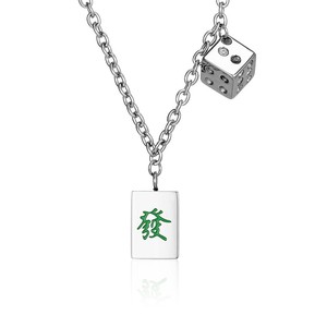 Collar unisex de acero inoxidable con dados de Mahjong, colgante Zhongfa, joyería de regalo - Product Image 5