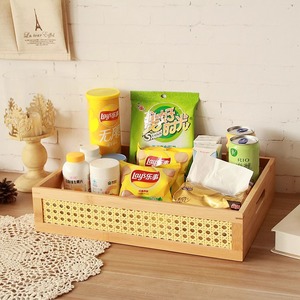 Wooden Storage <b>Box</b> Rectangle Mesh Side Desk Organizer For Cosmetic And Snack Storage - Product Image 2