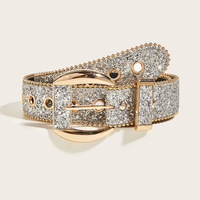 Ceinture en PU JULUN pour femme, ceinture dorée pour femme, ceinture à paillettes avec œillets métalliques ovales, bordure perlée fine, accessoire de taille pour femme