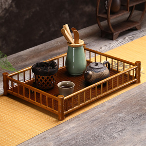 Bamboo Tea Storage Tray Rectangle Multifunctional Tabletop Organizer For Neatening And Storage With Bamboo Weaving Craftsmanship - Product Image 2