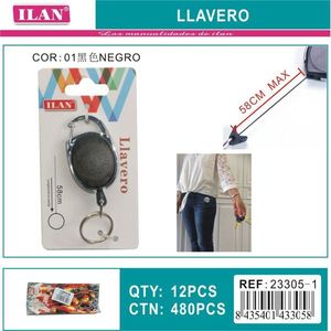 Portachiavi Ilan con cordino estensibile 58 cm max nero per chiavi e borse - Product Image 3