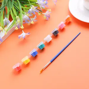 Xinbowen conjunto de pincéis de plástico para crianças, 8 tiras diy, 3ml, pintura acrílica eco-amigável, com pincéis de plástico