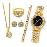 Ensemble de luxe 5 pièces pour femme : Montre et bijoux en zircon haute densité pour spectacle et souvenir